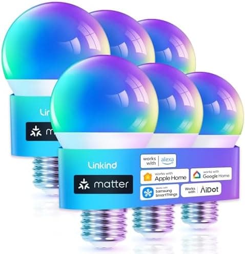 Linkind Matter Smart Light Bulb, WiFi Smart Bulbs, Work with Apple Home, Siri, Alexa, Google, SmartThings, AiDot, RGBTW Color…