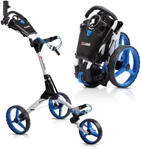 CUBE CART 3-Wheel Golf Push Cart – Ultra-Compact 14.5 lb Folding Golf Trolley, Two-Step Fold, Adjustable Handle, Foot Brake…