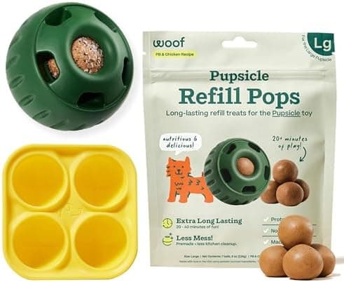 WOOF Starter Pack - Interactive Dog Ball Toy for Boredom - Dog Treat Molds Silicone - Chicken-Flavored Healthy Treats for Dogs…