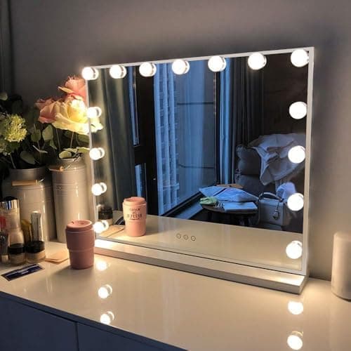 FENCHILIN Vanity Mirror with Lights, Hollywood Lighted Makeup Mirror with 15 Dimmable LED Bulbs for Dressing…