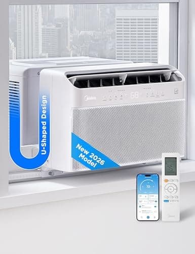 Midea 8,000 BTU U Shaped Smart Inverter Window Air Conditioner - Cools 350 Sq Ft, Ultra Quiet with Open Window Operation…