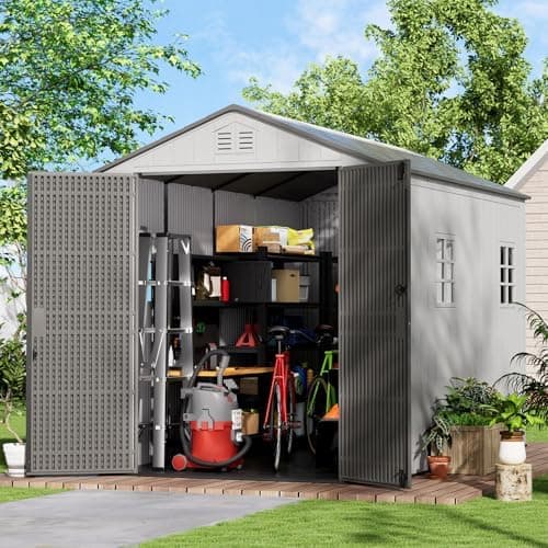 KINYING 6x11 FT Outdoor Storage Shed with Floor,Resin Outdoor Garden Tool Shed with Windows,Lockable Weather Resistant Large…