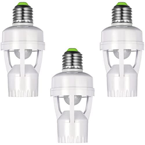 Hortsun 3 Pcs Motion Sensor Light Socket Smart Screw in Light Bulb Outlet Compatible with E26/e27 Motion Activated Bulb Holder…