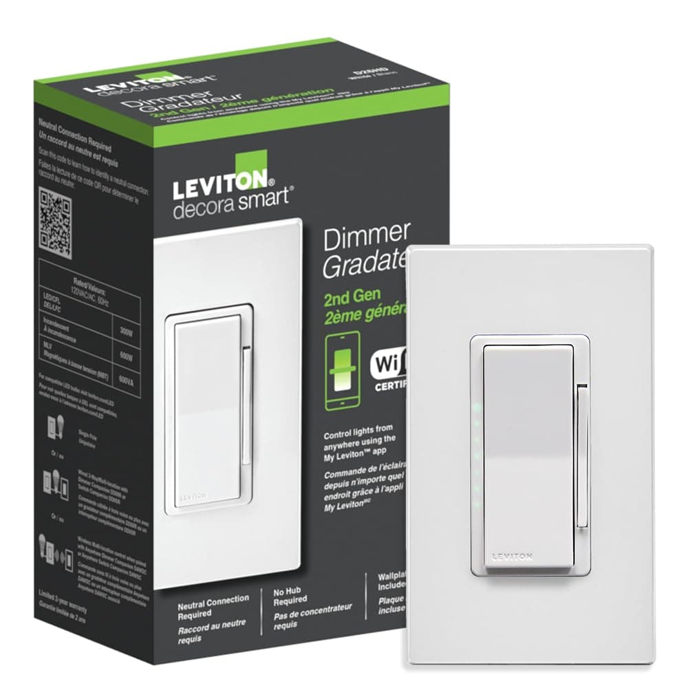 Leviton Decora Smart Dimmer Switch, Wi-Fi 2nd Gen, Neutral Wire Required, Works with Matter, Alexa, Google…