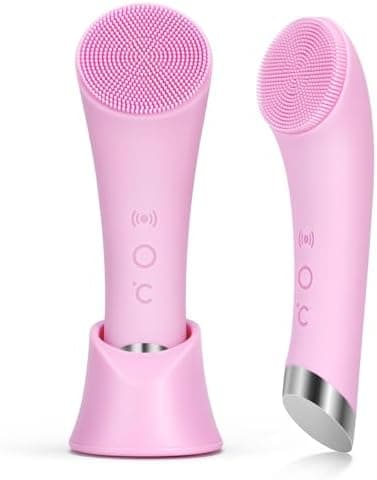 PRITECH Facial Cleansing Brush, Rechargeable Silicone Face Scrubber with Heat Massage End, Vibrating Exfoliator Scrubber for Deep…