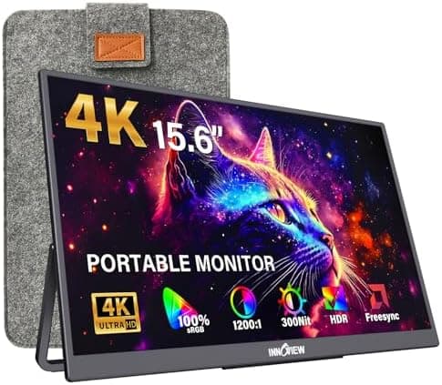 InnoView 15.6" Portable Monitor 60Hz 4K UHD 3840x2160 | 100% sRGB HDR | Travel Monitor with 2 USB-C & HDMI…