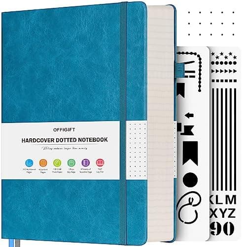 Bullet Dotted Journal Notebook, A5 Hardcover Dot Journal, 312 Numbered Pages Leather Journal, 100gsm No Bleed Paper Dot Grid…