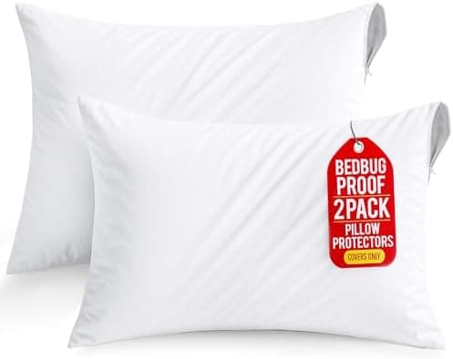 Set of 2 Pillow Protectors with Zipper Standard Size, Bed Bug and Dust Mite Proof Pillow Covers, Ultra Soft Pillow Encasements…
