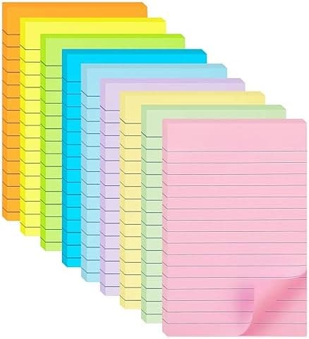 HQCME 9 Pack Lined Sticky Notes 4X6 in Post, 9 Pastel Colors Large Ruled Post Sticky Colorful Super Sticking Power Memo Pads…