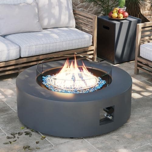 UPHA 42-inch Outdoor Propane Gas Fire Pit Table 50000 BTU Iron Round…