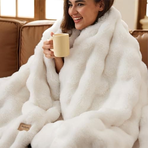 Bedsure GentleSoft Fluffy Faux Fur Throw Blanket for Couch, Soft Fuzzy Fleece Blankets & Throws, Cream Bed Decor Cozy Gifts for…