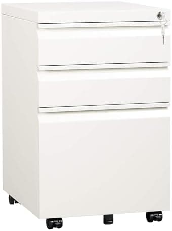 DEVAISE 3-Drawer Mobile File Cabinet (Under Office Desk), Assembled Except Casters, Fits Letter/Standard Sizes, White