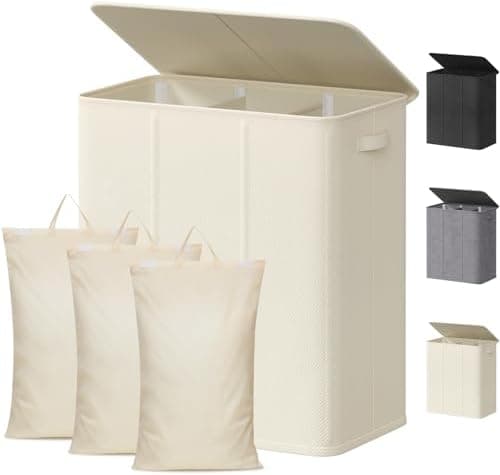 Lifewit Triple Laundry Hamper with Lid and Removable Laundry Bags…