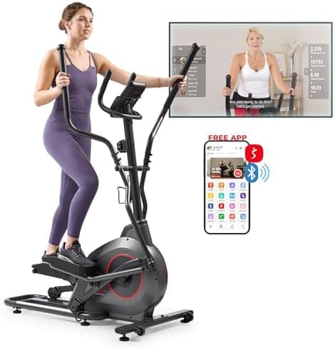 Sunny Health & Fitness Smart Upright Elliptical w/Pulse Sensor Built-in, Indoor Full-Body Cross-Training & Cardio Exercise…