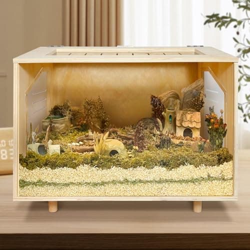 Wooden Hamster Cage - 24 inch Guinea Pig Cage Clear Small Animal cage with Open top Hamster Habitat Wooden Frame with Acrylic…