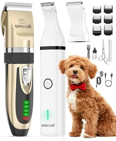 oneisall Dog Clippers and Paw Trimmer Kit 2 in 1 Low Noise Cordless…