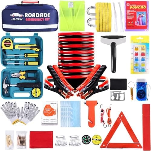 LIANXIN Roadside Assistance Emergency Kit - Car Emergency Kit with Jumper Cables (Upgraded) Emergency…