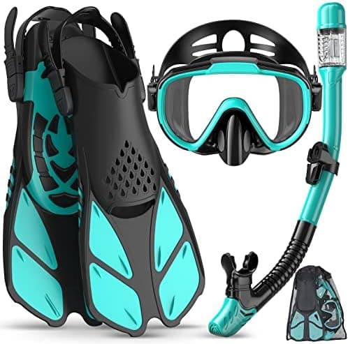 Ubekezele Snorkeling Gear for Adults Men Women,4 in 1 Snorkel Set with Panoramic View Diving Mask Anti-Fog Anti-Leak,Dry Top…