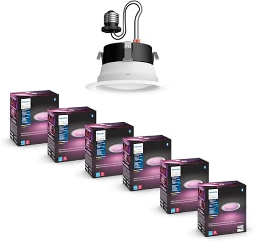 Philips Hue Smart Retrofit Recessed Lighting 4-inch, Color-Changing Recessed Lighting, 6-Pack, 850 Lumens, Control with Hue App…