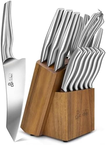 DDF iohEF Kitchen Knife Set with Block, 16 PCS Knife Sets for Kitchen with Block Japanese Stainless…