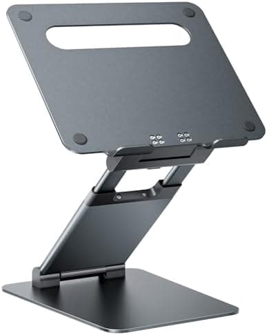 Nulaxy Height Adjustable Laptop Stand for Desk, Dual Foldable Aluminum Computer Riser, Pull Out Design Ergonomic Sit to Notebook…