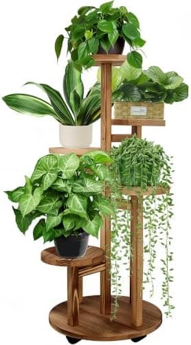 GEEBOBO 5 Tiered Tall Plant Stand for Indoor, Wood Plant Shelf Corner Display Rack, Multi-tier Planter Pot Holder Flower Stand…