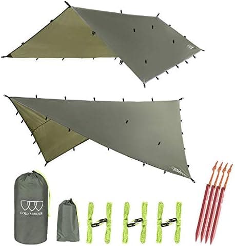 Gold Armour Rainfly Tarp Hammock, Premium 14.7ft/12ft/10ft/8ft Rain Fly Cover, Waterproof Ultralight Camping Shelter Canopy…