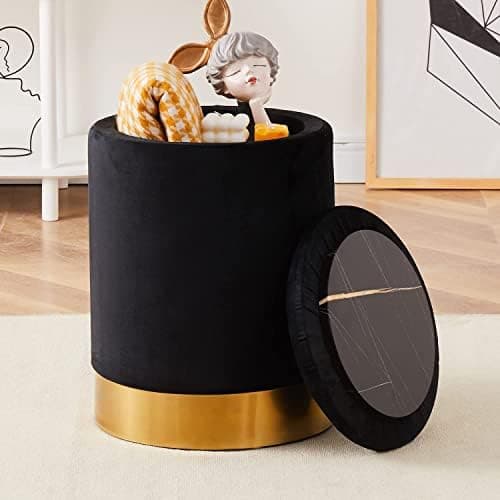 Velvet Storage Ottoman Multipurpose Footrest Stool with Metal Base Modern Round Vanity Stool Chair Ottoman Foot Stools Support…