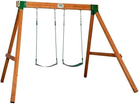 Backyard Discovery Durango Cedar Wood Swing Set Kit with Classic A-Frame, Two Belt Swings, Pinch-Free Ropes, Easy Assembly…