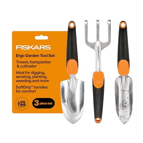Fiskars 3-in-1 Garden Tool Set, Polished Cast-Aluminum Heads for Rust Resistance, Heavy-Duty…