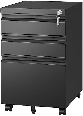 Letaya 3 Drawer Mobile File Cabinet with Lock,Under Desk Metal Filing Cabinets for Home Office Organizer Letters/Legal/A4((Fully…