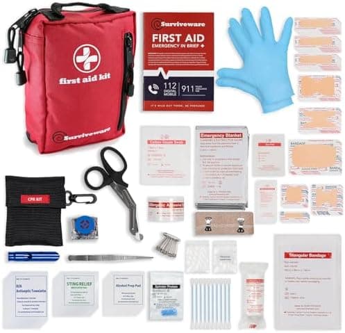 Surviveware 98 Pcs Comprehensive Premium Survival First Aid Kit - Medical Emergency Kit for Travel Camping Gear, Home Essentials…