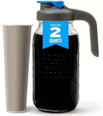 County Line Kitchen 64 oz Glass Cold Brew Coffee Maker with Leak-Proof Lid, Wide Mouth Mason Jar - Iced…