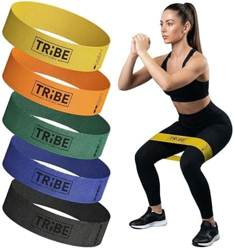 Tribe Lifting Fabric Resistance Bands for Working Out - 5 Exercise Bands Set for Legs and Glutes - Booty Bands for Women and Men…