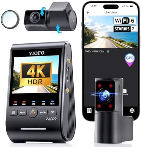 VIOFO A329S 4K 3 Channel Dash Cam, 4K Front + 2K Cabin Fisheye (210°) + 2K Rear, Power Saving Parking Mode…