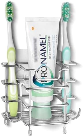 Linkidea Self Adhesive Toothbrush Holder for Shower, Stainless Steel Toothpaste Organizer, 3 Slots…