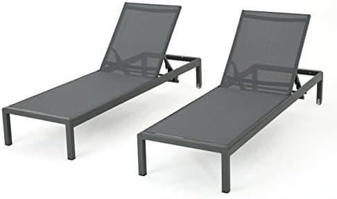 Christopher Knight Home Cape Coral Outdoor Aluminum Chaise Lounges with Mesh Seat, 2-Pcs Set, Grey / Dark Grey