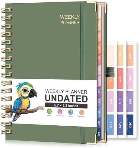 RETTACY Undated Planner, Weekly and Monthly, 53 Weeks and 12 Months, Medium Size (5.7" x 8.3"), 24…
