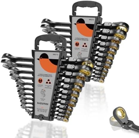 SUZUME 24-Piece Metric and SAE Flex Head Ratcheting Wrench Set 72 Teeth Cr-V Steel Ratcheting Wrench Set with 180° Flex Head…