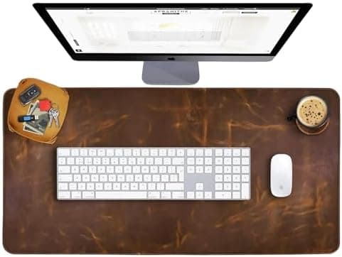 Elizo Real Leather Desk Mat Set (32x16) Large Desk Cover Desk Blotter Protector Computer Gaming Mouse Pad…