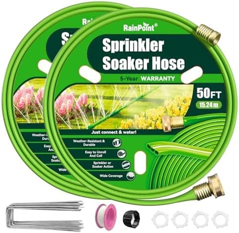 RAINPOINT Sprinkler Hose with Holes 100FT, Flat Soaker Hose with…