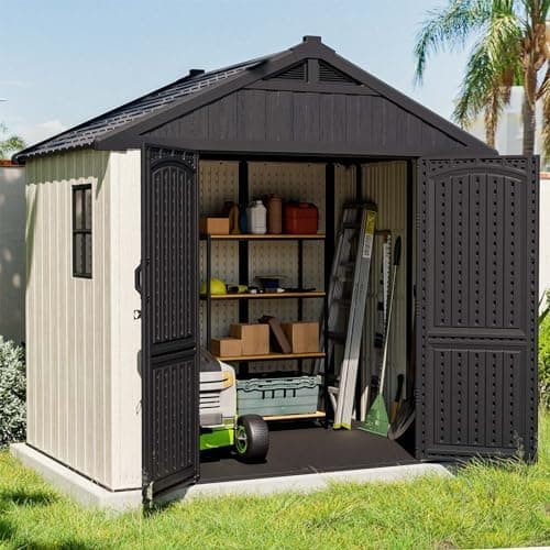 Patiowell 8 x 6 FT Plastic Outdoor Storage Shed with Floor, Resin Shed with Window and Lockable Door for Garden, Backyard, Tool…