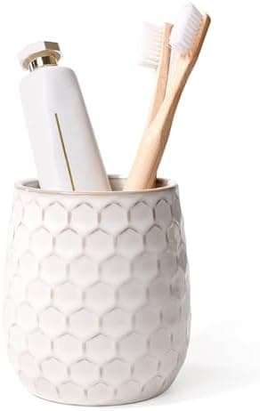 Toothbrush Holder, Tooth Brush Holder for Bathroom - Ceramic Toothbrush Cup White Toothbrush Holders Countertop, Makeup Brush…
