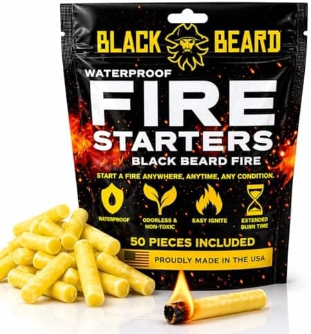 Black Beard Fire Plugs (50 Plugs) | 100% Weatherproof Fire Starter for Campfires | Can Light 50+ Fires | Extra Long Burn Time |…