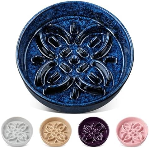 vancasso Ceramic Slow Feeder Dog Bowls, Puzzle Dog Food Bowls with Floral Maze, Anti -Slip Pet Food Dish for Medium Breed, 1.5…