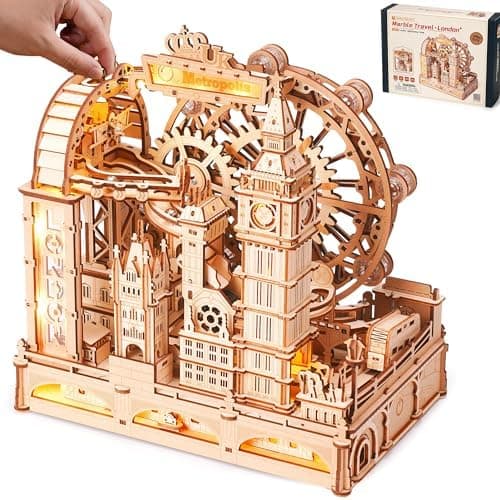 ROBOTIME Wooden Town Marble Run - 3D Wooden Puzzles for Adults EGB01 Night City Marble Run Kit - Wooden…
