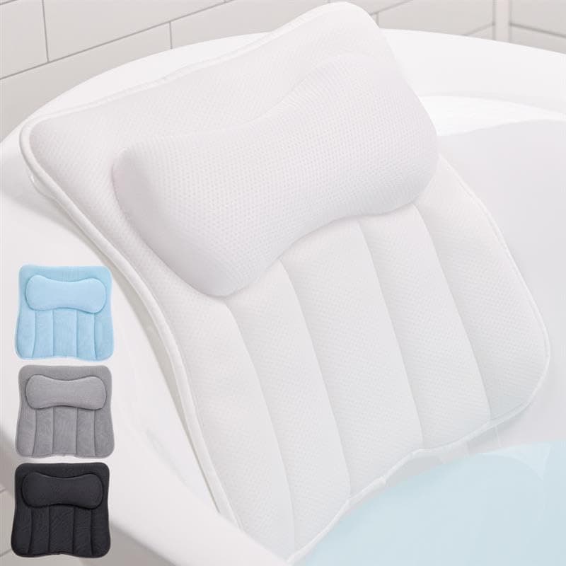 GORILLA GRIP Bath Pillow for Tub, 6 Strong Suction Cups, 4D Mesh FlexComfort Headrest for Neck, Head and Back…