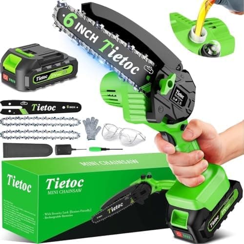 Tietoc Chainsaw 6 Inch Mini Electric Chainsaw Cordless Battery Powered, Hand Held Saw for Wood/Trees Trimming, Tools for…