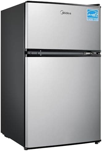 Midea WHD-113FSS1 Double Door Mini Fridge with Freezer for Bedroom Office or Dorm with Adjustable Remove…