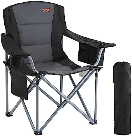 VEVOR Oversized Camping Folding Chair, Portable Heavy Duty Outdoor Quad Lumbar Back Padded with Side Pockets, Cup Holder and…